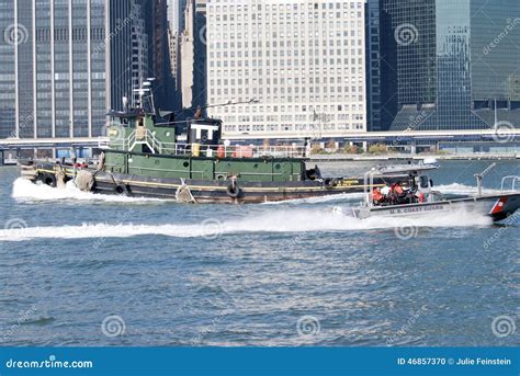 Red Tugboat Passes South Street Seaport New York Editorial Photo