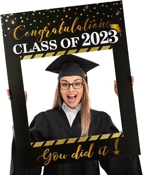 Giiffu 2023 Graduation Selfie Photo Frame Class Of 2023 Glitter Gold Large Size