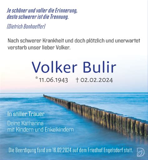 Traueranzeigen Von Volker Bulir Trauer Anzeigen De