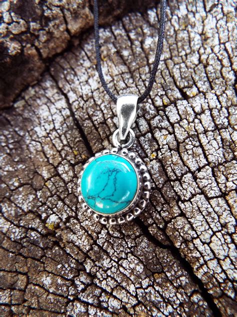 Turquoise Pendant Silver Sterling Handmade 925 Gemstone Bohemian Antique Vintage Jewelry