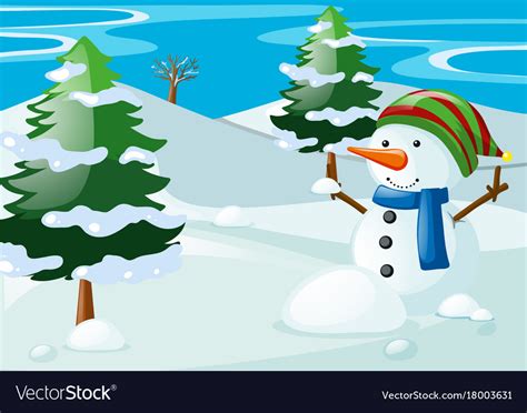 Scene with snowman in the snow field Royalty Free Vector