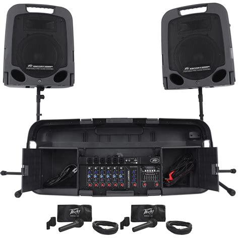 Peavey Escort 3000 300w Portable Pa Powered Speaker System W Mixer 2 Pvi Mics