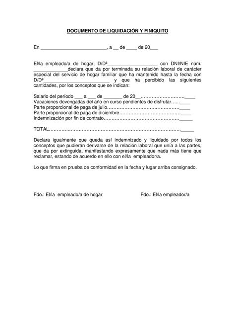 Modelo Simplificado De Finiquito Documento De LiquidaciÓn Y Finiquito