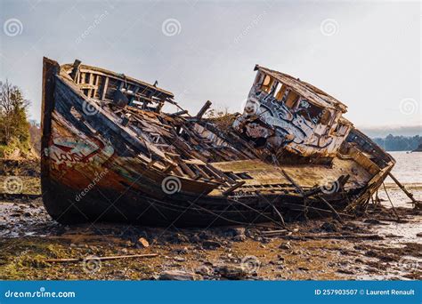 Wreck Of A Wooden Fishing Boat Abandoned Stock Image Image Of Marine