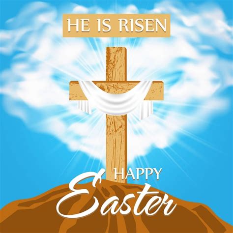 Premium Vector Happy Easter Religious Design With A Wooden Cross On