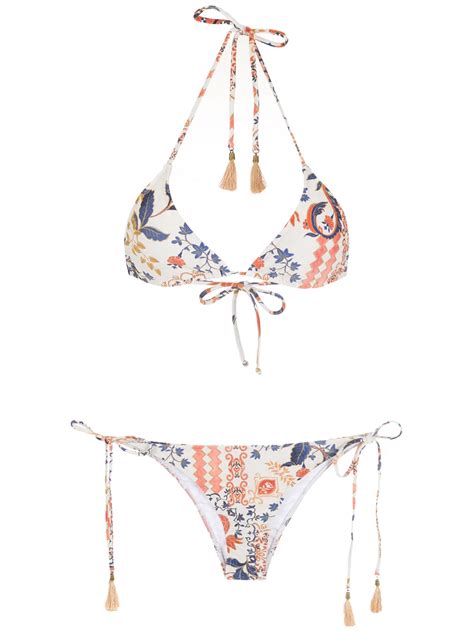Lygia Nanny Maya Printed Tassel Detail Bikini Neutrals Farfetch