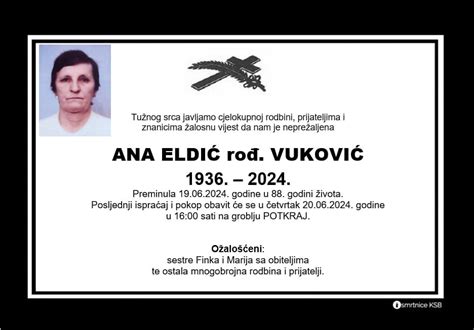 Ana Eldić rođ Vuković Osmrtnice KSB