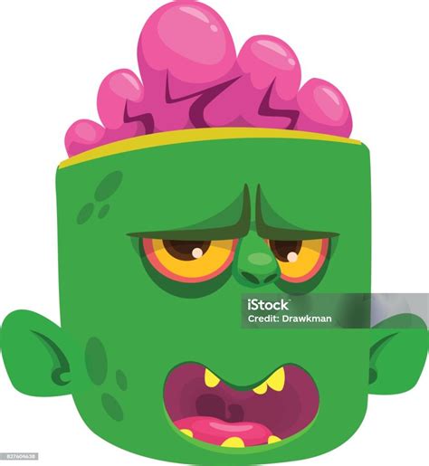 Green Zombies Head With Brains Isolated On White Background Stock