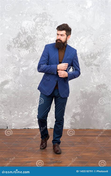 Brutal Bearded Hipster In Formal Suit Male Fashion Model Mature