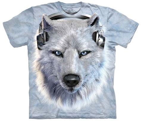 The Mountain White 100 Cotton White Wolf Dj Realistic Graphic T