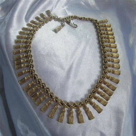 Stunning Solid Tassels Gold Tone 1960s Statement Necklace Statement