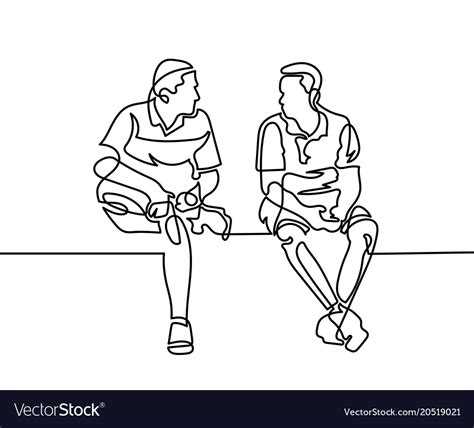 Continuous One Line Drawing Of Two Men Sit Vector Image