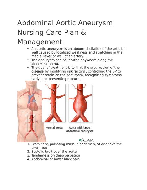 Abdominal Aortic Aneurysm Nursing Care Plan Abdominal Aortic Aneurysm Nursing Care Plan