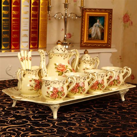 European Luxury Tea And Coffee Set Of Mugs Hand Painted Redandgold Rose