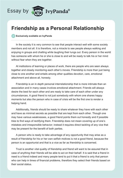 Friendship As A Personal Relationship 624 Words Essay Example