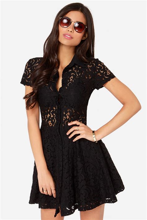 Cute Black Dress Lace Dress Skater Dress Lbd 9000 Lulus