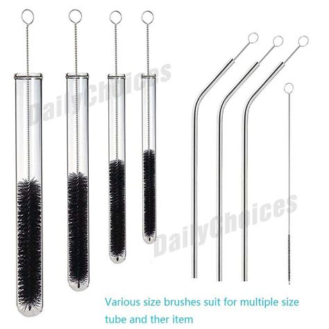 10x Stainless Steel Straws Brush Nylon Pipette Cleaners Drinking Straw