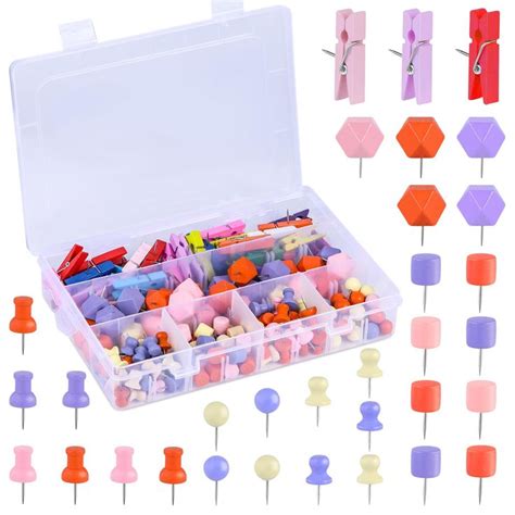 160 Pcs Wood Push Pins Multi Color And 6 Types Decorative Thumb Tacks