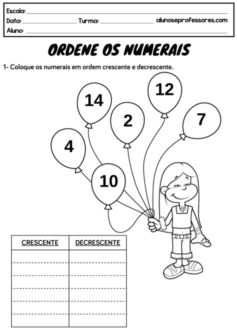 Atividades Sobre Ordem Crescente E Decrescente Para Imprimir Alunos E