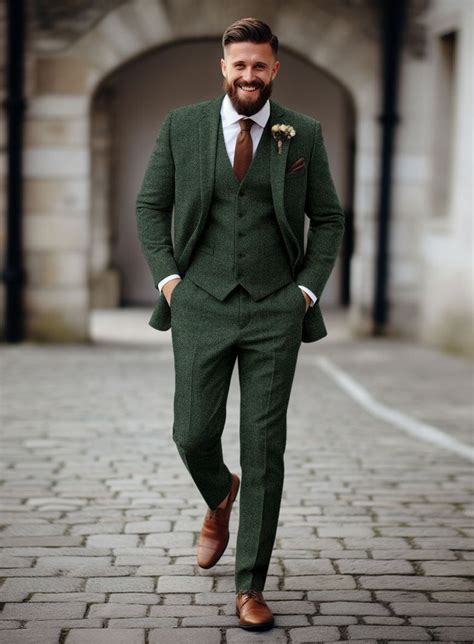 Bottle Green Herringbone Tweed Suit Wedding Suits Wedding Suits