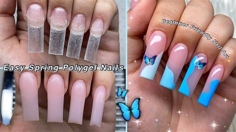 EASY SPRING POLYGEL NAILS BEGINNER FRIENDLY NAIL ART BLUE SPRING