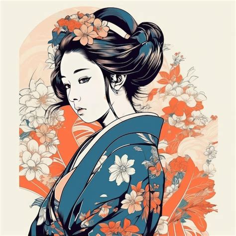 Premium Ai Image Pretty Kimono Girl Vector Sticker