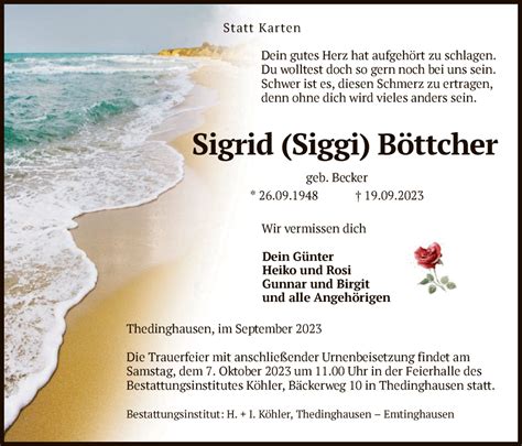 Traueranzeigen Von Sigrid B Ttcher Trauer Kreiszeitung De