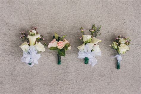 White Rose, Pink Wildflower Boutonnieres
