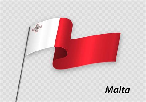 Ondeando La Bandera De Malta En El Asta De La Bandera Plantilla Para