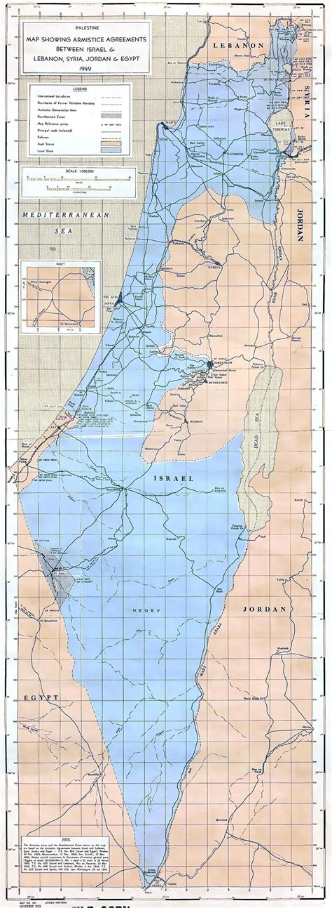 ملف:United Nations Palestine map showing Armistice Agreements between ...