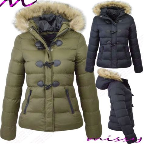 New Womens Ladies Quilted Winter Coat Puffer Fur Collar Hooded Jacket