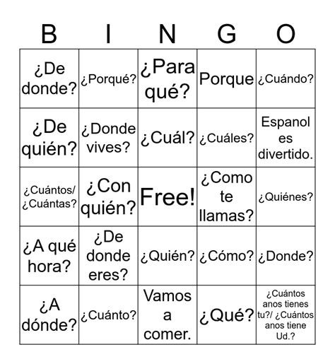 Interrogatives Bingo Card