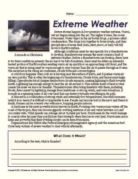 Extreme Weather Worksheet For 6th 8th Grade Lesson Planet