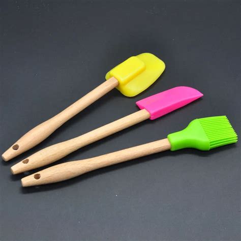 Pcs Set Colorful Silicone Pastry Spatula And Brush With Natural Wood