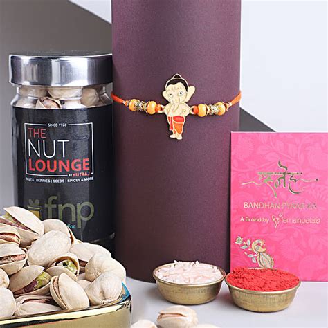 Buy Send Sneh Bal Ganesha Rakhi With Pista Jar Online FNP