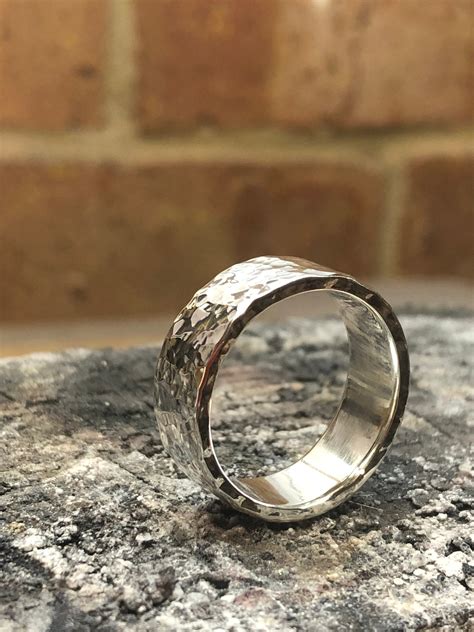 Personalised Sterling Silver Chunky Ring 8mm Solid Silver Hammered