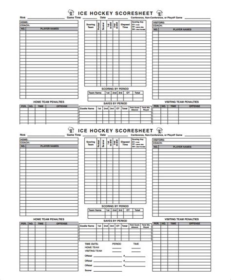 Free Hockey Score Sheet Templates In Pdf