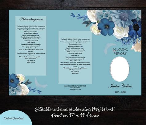 X Trifold Funeral Program Template