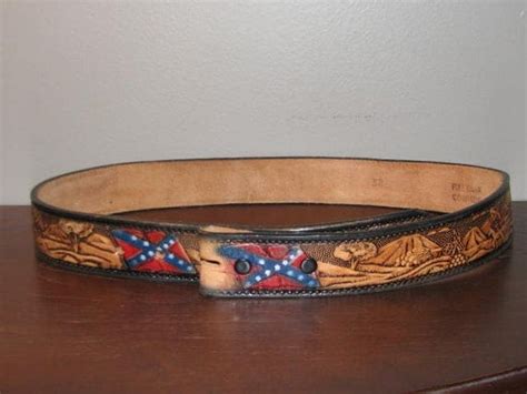 Confederate Flag Tooled Leather Belt Vintage Hand Carved