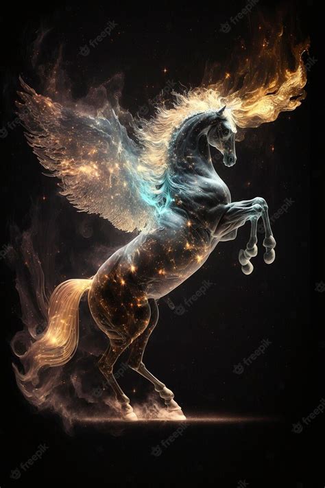 Premium Photo | Pegasus in the galaxy with golden light particles and ...