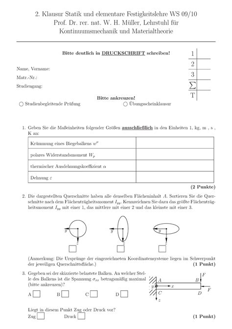 K Klausur Ws Klausur Statik Und Elementare