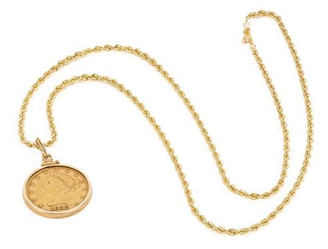 14K Necklace w/ $5 Liberty Gold Coin Pendant sold at auction on 28th ...