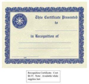 Recognition Certificate Navy Wives Clubs Of America