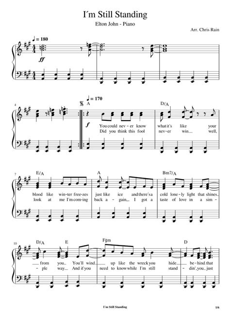Elton John Im Still Standing Piano Sheet Music