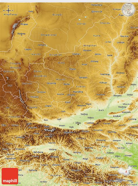 Physical 3D Map of Shaanxi