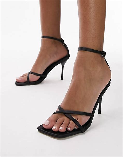 Topshop Faith Sandalen Met Bandjes En Hak In Zwart Satijn Asos