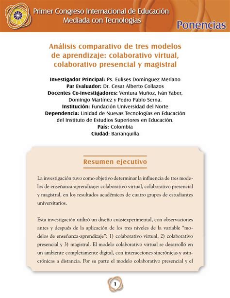 Pdf An Lisis Comparativo De Tres Modelos De Aprendizaje