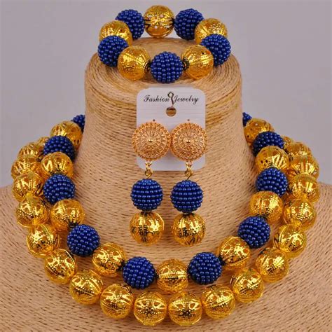 Conjunto De Joyas De Cuentas Africanas De Color Azul Real Con Perlas