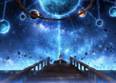 Hd Wallpaper Anime Original Fantasy Galaxy Girl Planet Stars