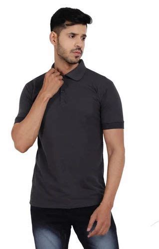 Spun Plain Corporate Men Grey Polo Neck Matty Collar T Shirt At Rs